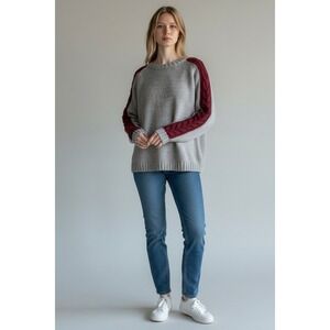 Vivante by VSA Knit Sweater Women's Crew Neck  Large Gray NWT Comfy Classic